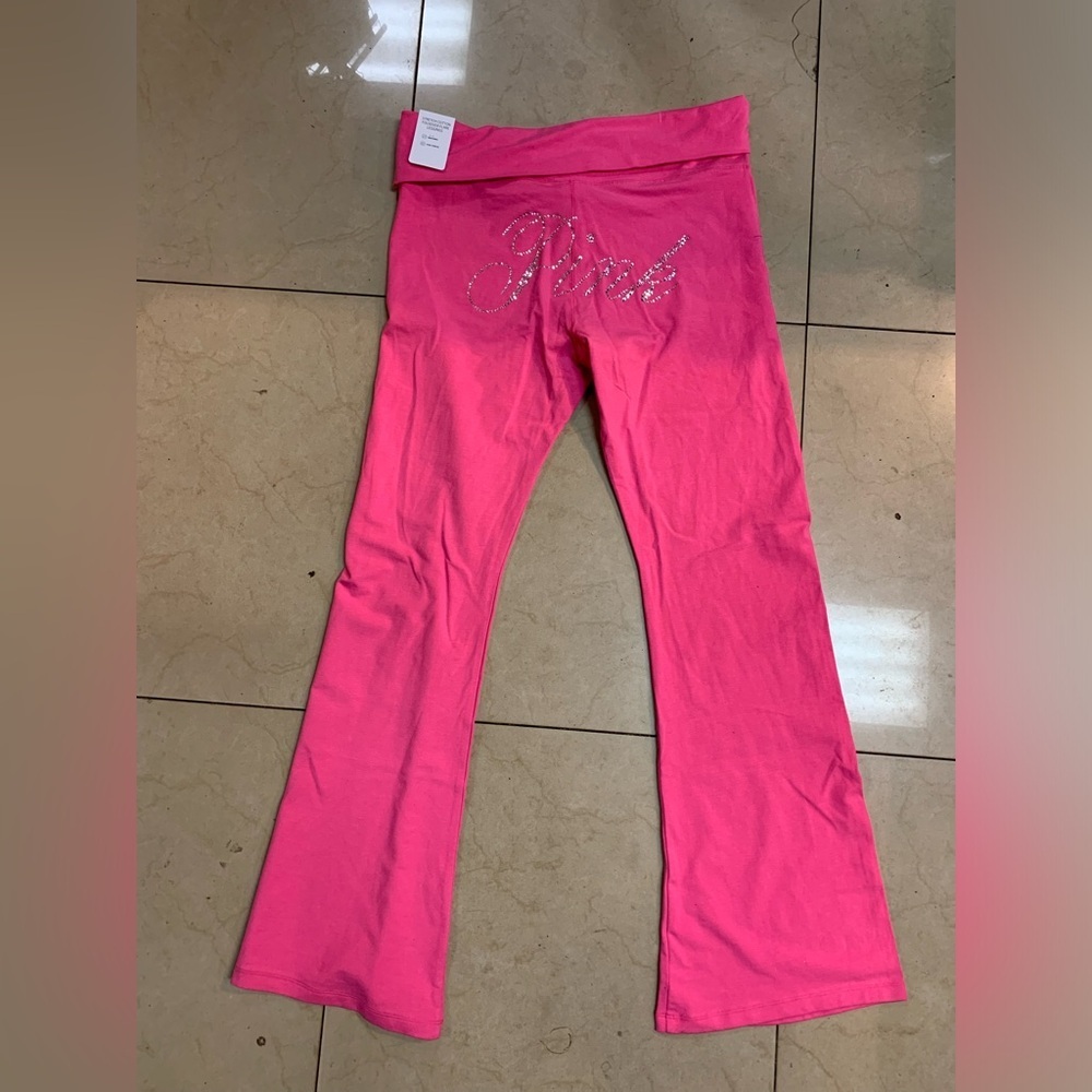 VICTORIA'S SECRET PINK LIMITED EDITION CARMINE ROSE BLING FLARE LEGGINGS - Picture 6 of 10